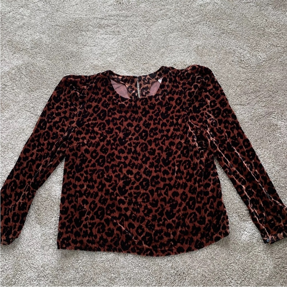 DOLAN Anthropologie size XL Charley Velvet Leopard Puff Sleeve Blouse Top - Picture 4 of 5